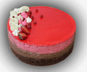 Csoki-eper mousse torta felső tükörglázzal